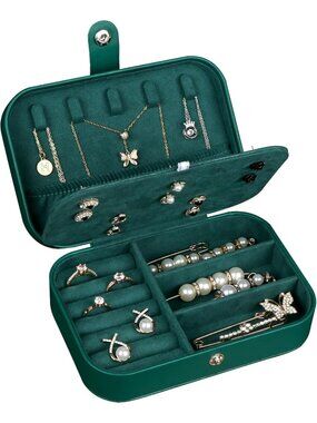 Portable Mini Travel Jewelry Organizer - Double Layer PU Leather Case for